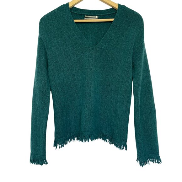 Anthropologie Joy Fringed Sweater Womens Size XS Green Wool Alpaca Blend Preppy - Picture 1 of 9